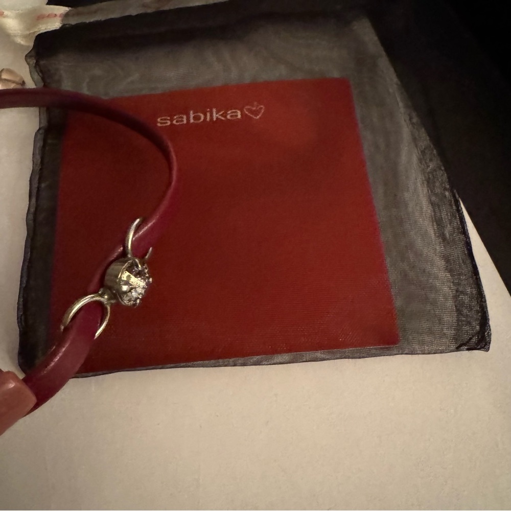 Sabika Burgundy Leather Bracelet with Crystal Accent